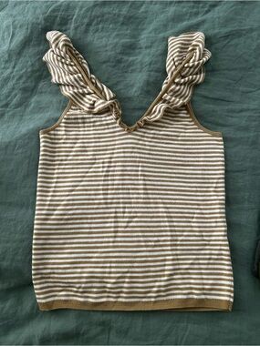 Madewell Striped Ruffle Strap Tank - Cream & Tan